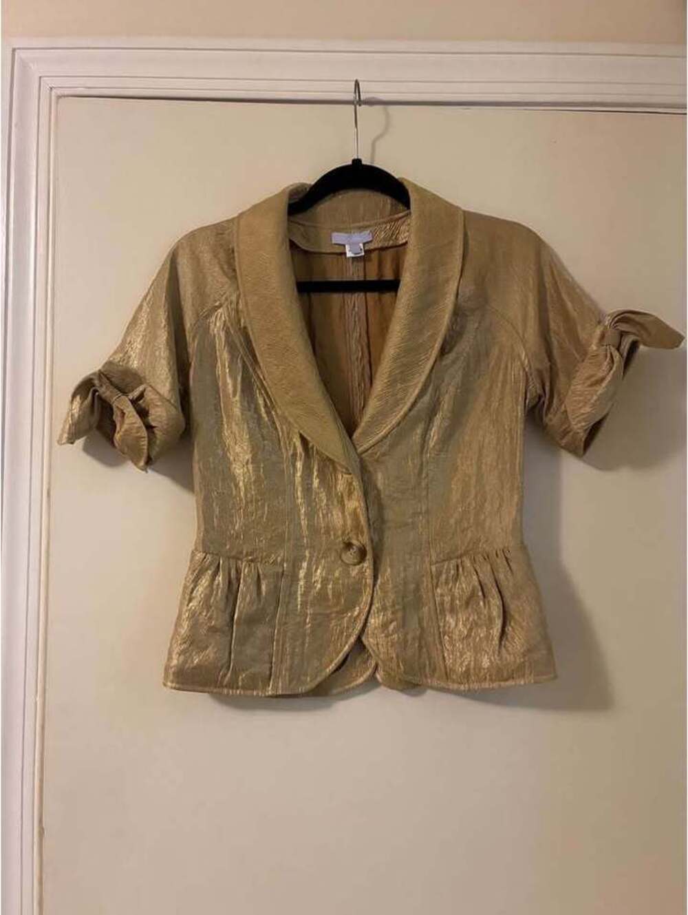 Vera Wang Gold Metallic Short Sleeve Blazer